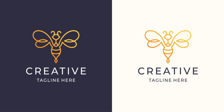 honey bee line logo design vector symbol illustration