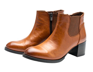Pair of smooth, rich brown leather ankle boots with block heels