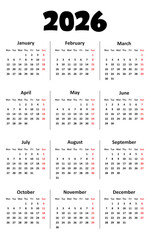 Calendar 2026 week start Monday corporate design planner template.