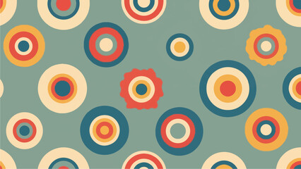 Fototapeta premium Retro 70s Style Seamless Pattern with Concentric Circles on Teal Background