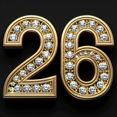 Bold 2026 numbers in gold glitter on pure black background, sharp detail with elegant sparkle.