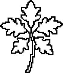 Obraz premium black and white pixelated leaf with five lobes isolated on white background in retro digital