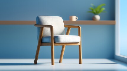 An inviting chair with a calming aesthetic, perfectly capturing a serene and comfortable interior space.