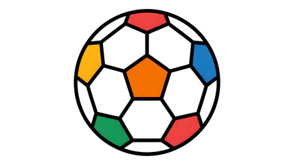 Fototapeta premium Colorful soccer ball illustration with hexagonal and pentagonal panels in various hues