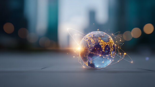 A futuristic globe showcasing interconnected networks, symbolizing global communication and modern technology in a digital age. - Powered by Adobe