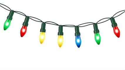 A string of colorful Christmas lights on transparent background
