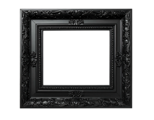 Ornate, dark, rectangular frame with intricate scrollwork and a blank white interior