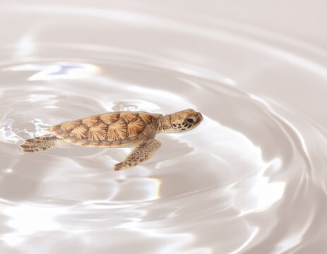 水面に浮かぶカメのミニマルで幻想的なシーン / Minimal Dreamy Scene with Turtle Floating on Water
