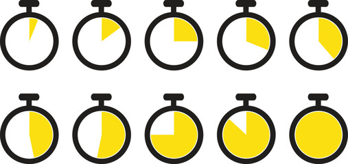Set of Clock Timer Icons with Countdown Intervals as a simple and elegant vector icon symbol