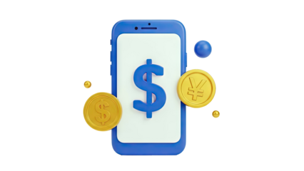 Mobile Banking with Dollar and Yen Symbols