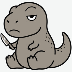 Cute Grumpy T‑Rex With Knife &ndash; Minimal Flat Vector Cartoon