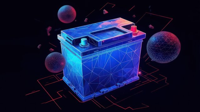 Futuristic car battery,  low-poly style, neon glow - Powered by Adobe