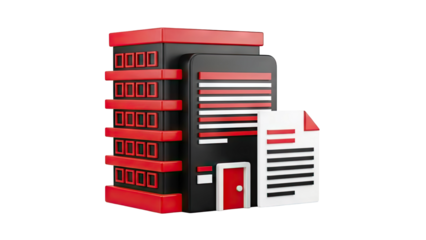 3D Cartoon Office Building with Documents