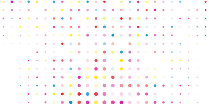 Fun colorfull polka dot frame on white background. Randomus wallpaper. Vector illustration