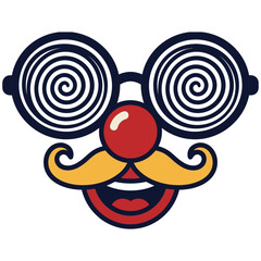 Funny Hypnotized Face Icon &ndash; Cartoon Glasses, Big Nose & Mustache Flat Vector