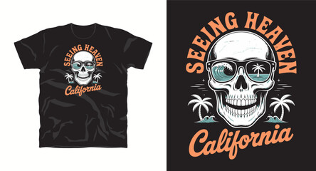 California seeing heaven skull wearing sunglasses with beach scene vector art