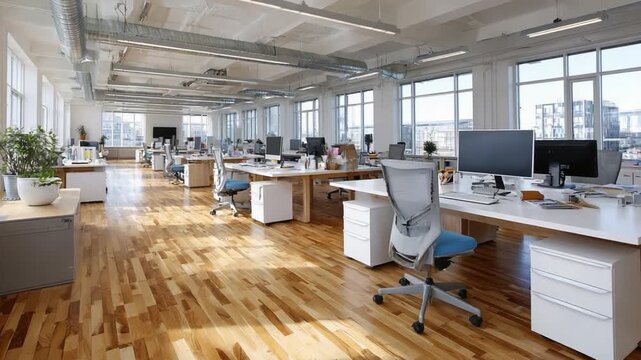 Modern Workplace: Capturing a spacious, modern office environment, the image showcases clean lines, collaborative workspaces, and an atmosphere conducive to productivity and innovation.