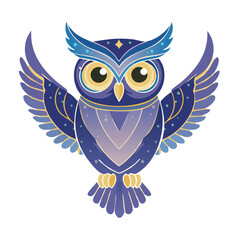 Obraz premium A colorful illustration of an owl with outstretched wings and big eyes in transparent background 