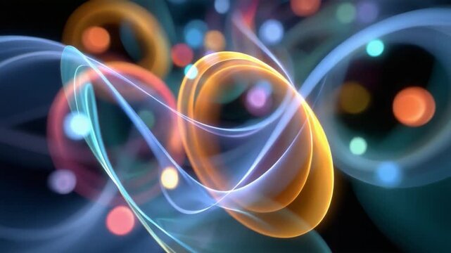 Ethereal Dance of Particles: A mesmerizing display of atomic particles swirling in a dynamic, colorful composition, showcasing the intricate beauty of the microscopic world.