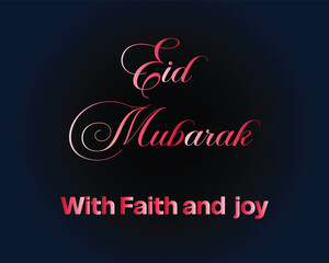 Elegant Eid Mubarak greeting card with stylish calligraphy text and soft pink gradient on a dark blue background. Perfect for Islamic celebrations, festive greetings and holiday designs.