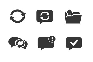 Set of 6 chat reopen and conversation restart icons designed for customer service platforms, ticket systems and messaging interfaces. Clean monochromatic vector symbols for web and mobile platforms. © VectorGomes