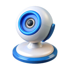 Modern white and blue webcam with a sleek design and adjustable neck captured in a studio shot isolated on transparent background