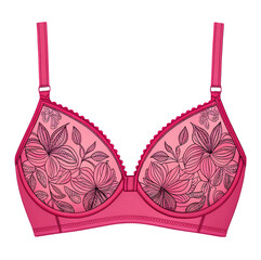 Pink floral line art embroidery lingerie bra for women on transparent background