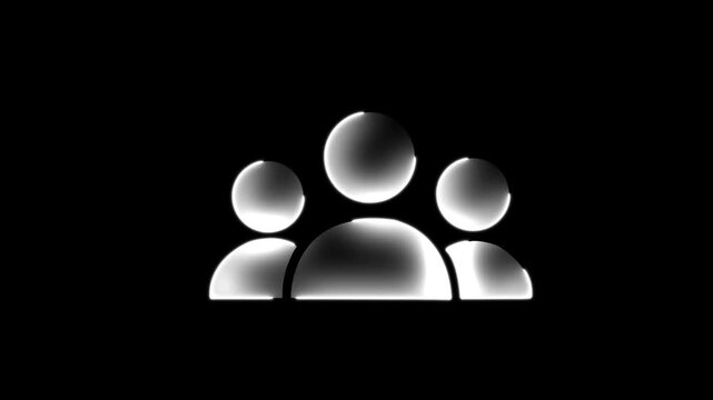 White Group of People Icons on Black Background symbol community