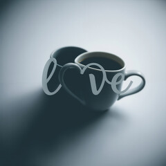 Romantic coffee mugs with 'love' text and heart-shaped handle