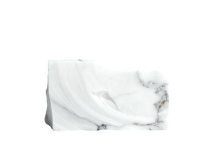 A polished slab of white marble with gray veining, set against black