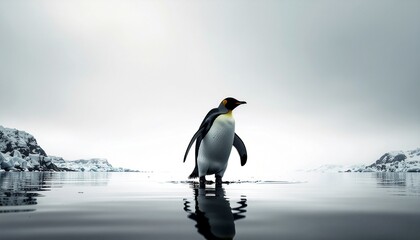 孤高のアデリーペンギン／Minimalist Ad&eacute;lie Penguin on Pale Surface