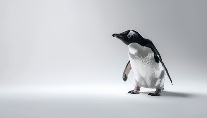 孤高のアデリーペンギン／Minimalist Ad&eacute;lie Penguin on Pale Surface