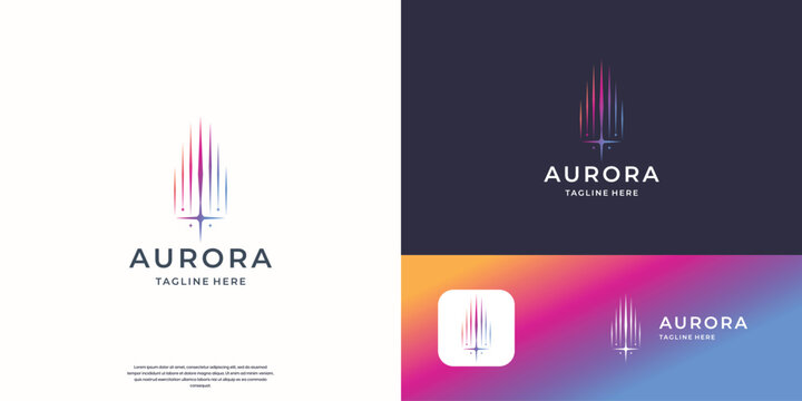 amazing aurora logo design and spark icon illustration vector template