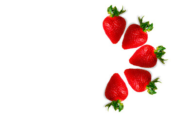  fresh strawberry with water drops on white background - Top view macro.
