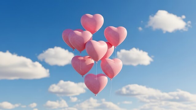Heart shaped balloons floating in sky