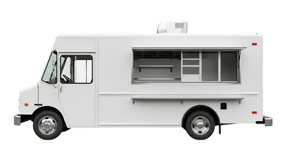 Blank White Food Truck With Serving Window Side View