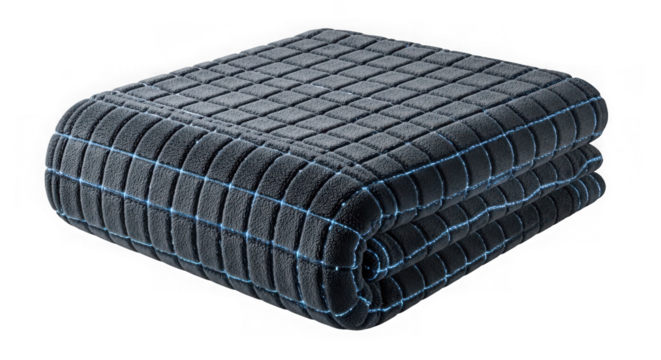 Folded blue and gray checkered blanket - Powered by Adobe