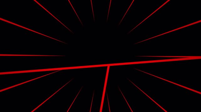 Abstract Red Laser Beams Converging on Black Background.