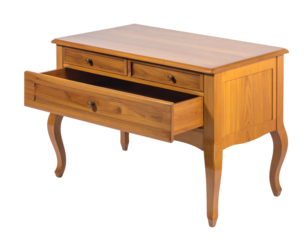 Light wood dresser with curved legs, one drawer open