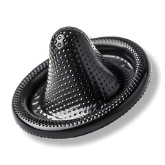 Black dotted texture latex condom for extra pleasure protection on transparent background