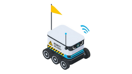 Isometric Robot Delivery Vehicle With Wifi Signal Icon