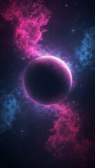Obraz premium Deep space scene with planets, nebula clouds, and colorful galaxy background in science fiction style