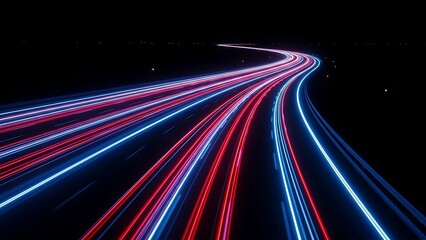 Red and blue light trails on a dark highway at night red lights blue lights