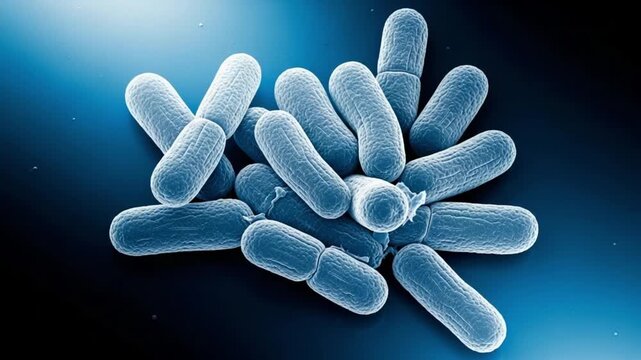 Microscopic view of bacteria cells on a blue gradient background
