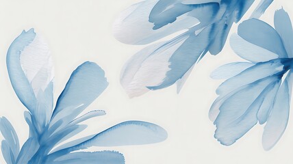 Light blue watercolor floral pattern with delicate petals and leaves on white background