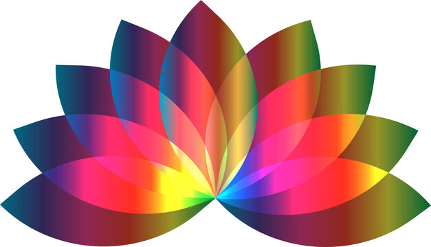 Motif abstrait de fleur de lotus &ndash; Design sym&eacute;trique arc-en-ciel en d&eacute;grad&eacute; sur fond transparent