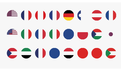 G20 Country Flags Round Icon Set Vector with Official Circular Badges