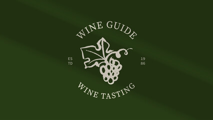 Obraz premium Vector wine sketch logo in coal hand-drawn graphic style. Retro grapes drawing. Logo, menu design, winery sign, vineyard emblem, alcohol bar symbol. Vector illustration