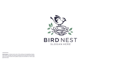 Fototapeta premium cute bird nest logo design inspiration vector illustration