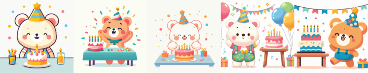 Fototapeta premium cute bear vector having a birthday